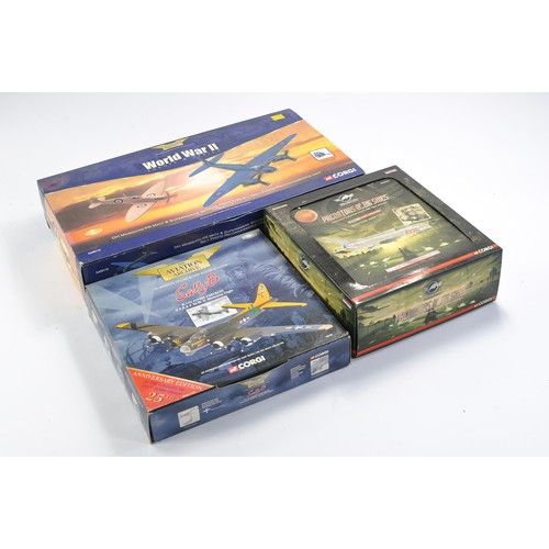 221 - Model aircraft group comprising three boxed issues from Corgi. All look to be complete however boxes... 