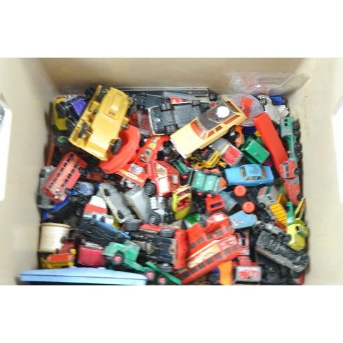 275 - An assorted group of worn toys and misc items including Scalextric Ford Escort Mexico, Triang Delive... 