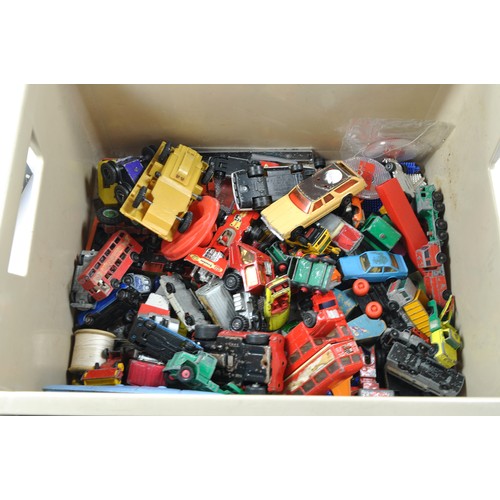 275 - An assorted group of worn toys and misc items including Scalextric Ford Escort Mexico, Triang Delive... 