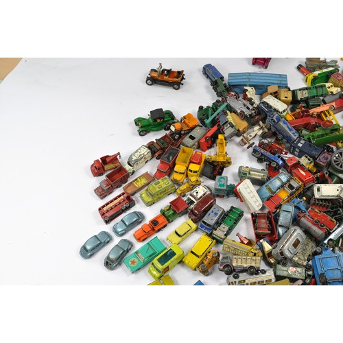 304 - A large group of playworn diecast from various makers including Matchbox, Husky and others.