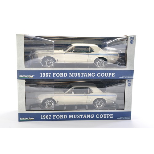 19 - Greenlight Collectibles 1/18 duo of 1967 Ford Mustang Coupe Pacesetter. Look to be without signs of ... 