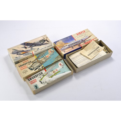 63 - Plastic Model Kits comprising early issue Airfix to include Fairey Swordfish, DH Heron and DFD Spitf... 