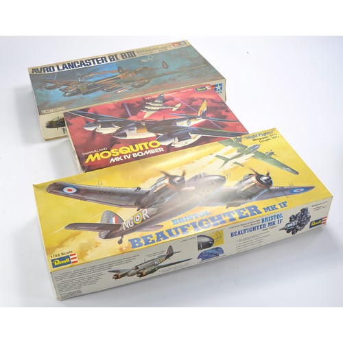 70 - Plastic Model Kit comprising Revell 1/32 Mosquito, Bristol Beaufighter and Tamiya Lancaster. Lancast... 