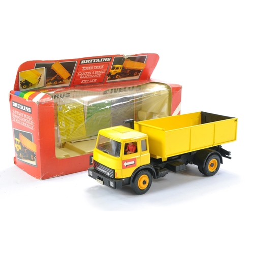 123 - Britains Farm 1/32 issue comprising No. 9583 Magirus Deutz Tipper Truck in Yellow. Generally very go... 