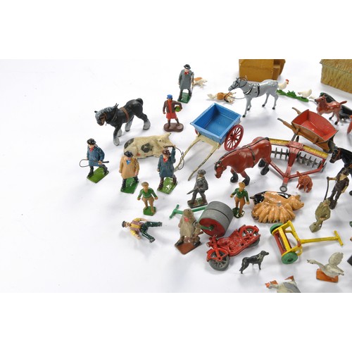 200 - Assorted lead Metal farm figures including vintage issues from Britains including animals and access... 