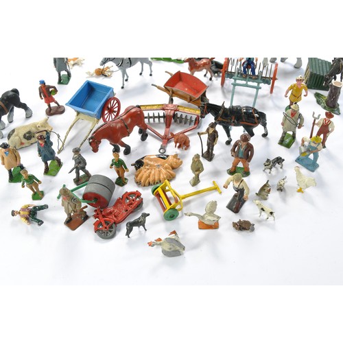 200 - Assorted lead Metal farm figures including vintage issues from Britains including animals and access... 