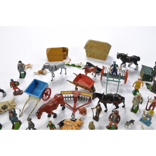 200 - Assorted lead Metal farm figures including vintage issues from Britains including animals and access... 