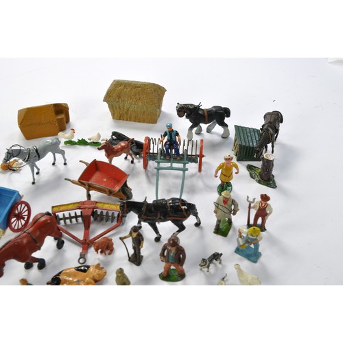 200 - Assorted lead Metal farm figures including vintage issues from Britains including animals and access... 