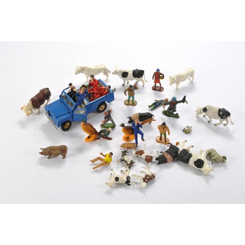 201 - Assorted plastic farm animals and figures including some HLT Miniatures 'people' issues.