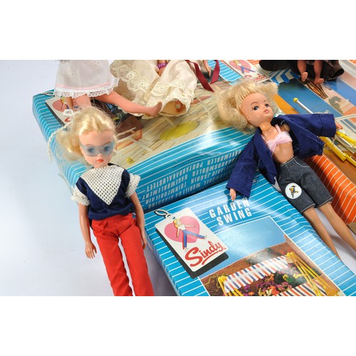 361 - Pedigree Sindy comprising six vintage dolls plus trio of accessory sets as shown. Dolls generally go... 