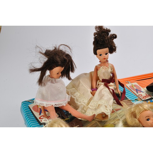 361 - Pedigree Sindy comprising six vintage dolls plus trio of accessory sets as shown. Dolls generally go... 