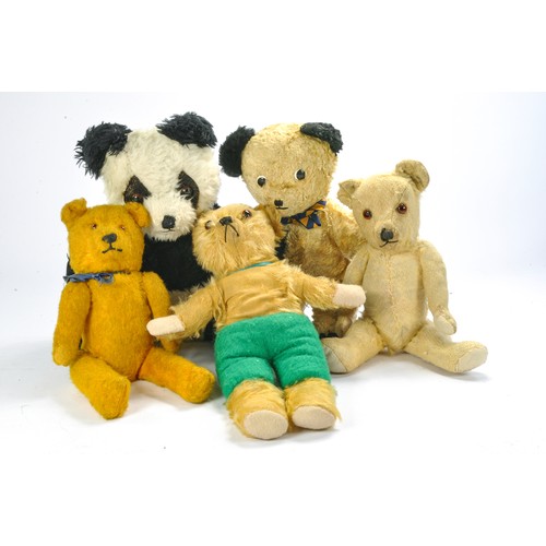 484 - A Group of Vintage Bears, including Sooty Bear and Panda plus trio of smaller bears. Sooty Bear 14