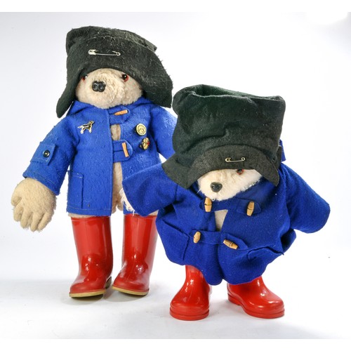 485 - A Duo of Traditional Style Paddington Bears, cream soft fur , black felt hat, blue felt duffle coat,... 