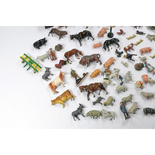 87 - A large assortment of lead metal figures and animals from Britains, Timpo, Crescent etc. Many with s... 