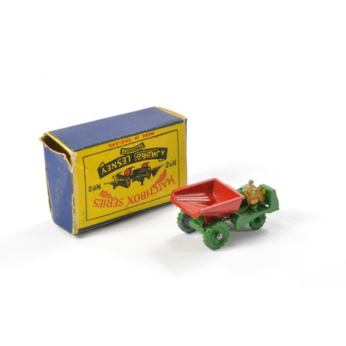 221 - Matchbox Regular Wheels No. 2a Muir Hill Site Dumper. Dark green, red with green metal wheels, gold ... 