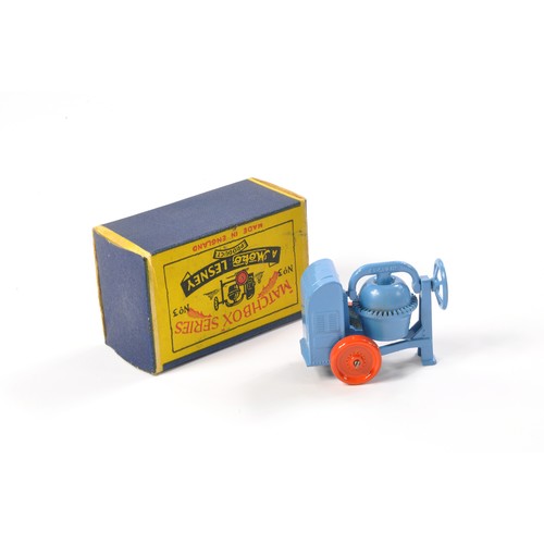 222 - Matchbox Regular Wheels No. 3a Site Mixer. Blue with orange metal wheels. Generally excellent with l... 