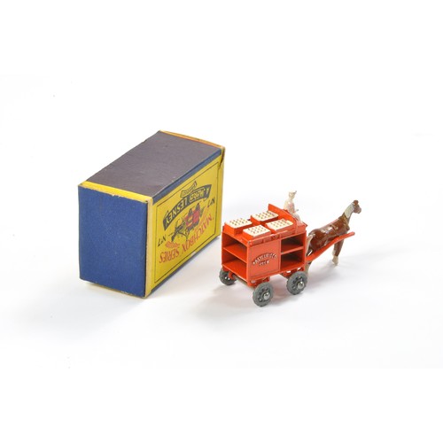 226 - Matchbox Regular Wheels No. 7a Horsedrawn Milk Float. Orange with white driver and crates, metal whe... 