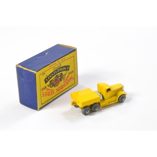 232 - Matchbox Regular Wheels No. 15a Diamond T Prime Mover. Yellow with silver trim. Generally very good ... 