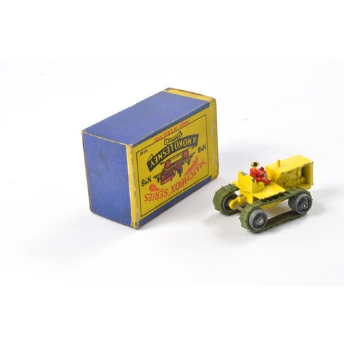 240 - Matchbox Regular Wheels comprising No. 8a Caterpillar Tractor. Pale yellow with red driver, green tr... 