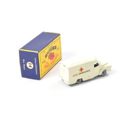 246 - Matchbox Regular Wheels comprising No. 14c Bedford Lomas Ambulance. Off White Body with silver plast... 