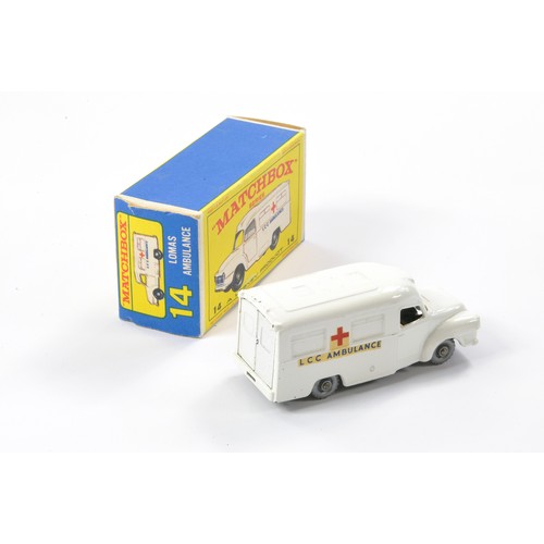 279 - Matchbox Regular Wheels comprising No. 14c Bedford Lomas Ambulance. White Body with silver plastic w... 