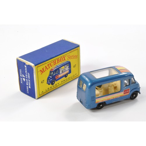 301 - Matchbox Regular Wheels comprising No. 47b Commer Ice Cream Van. Metallic Blue with light tan interi... 