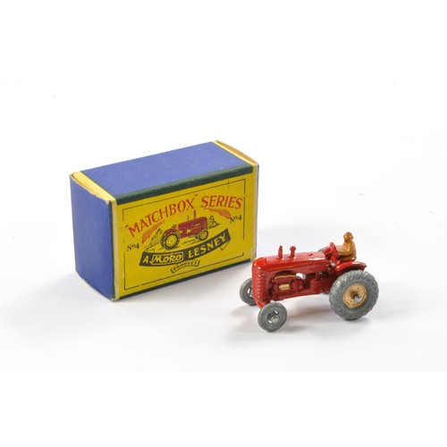 321 - Matchbox Regular Wheels comprising No. 4a Massey Harris Tractor. Red with Metal Wheels plus tan driv... 