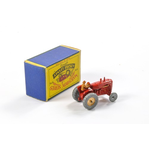 321 - Matchbox Regular Wheels comprising No. 4a Massey Harris Tractor. Red with Metal Wheels plus tan driv... 