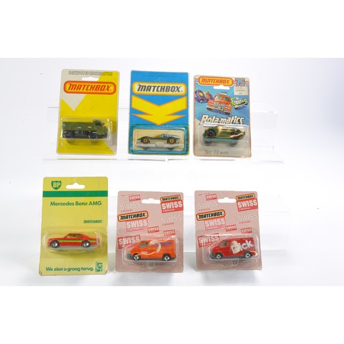 346 - Matchbox Superfast Blister Packs comprising Swiss Special Transits x 2, German Promo Mercedes, Perso... 