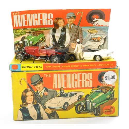 403 - Corgi No. GS40 The Avengers comprising Bentley in Red, Lotus Elan plus John Steed and Emma Peel Figu... 