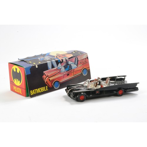 414 - Vintage Polistil No. 34 comprising the Batmobile with Batman and Robin. Diecast model is black with ... 