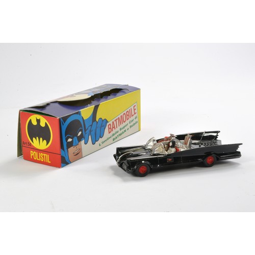 414 - Vintage Polistil No. 34 comprising the Batmobile with Batman and Robin. Diecast model is black with ... 