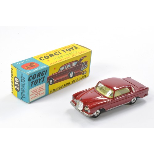 487 - Corgi No. 230 Mercedes Benz 220SE Coupe. Maroon with lemon interior. Generally excellent (inc spare ... 