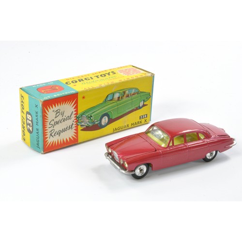 488 - Corgi No. 238 Jaguar Mark X. Metallic cerise with lemon interior. Generally excellent with no obviou... 