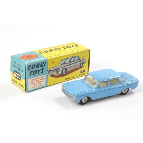 489 - Corgi No. 229 Chevrolet Corvair. Blue with white interior. Very good to excellent with minor specks ... 