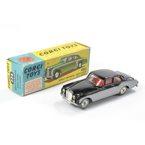 494 - Corgi No. 224 Bentley Continental Sports Saloon. Silver and black with red interior. Very good to ex... 