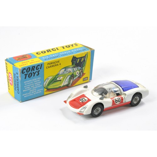 495 - Corgi No. 330 Porsche Carrera 6. Red, White, Blue. Generally excellent, some minor specks in good bo... 