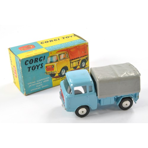 509 - Corgi No. 470 Forward Control Jeep with detachable hood. Blue and grey with red trim. Generally good... 