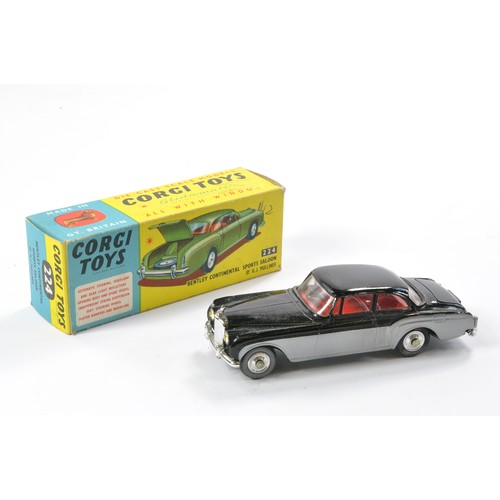 525 - Corgi No. 224 Bentley Continental Sports Saloon. Silver and black with red interior. Very good to ex... 