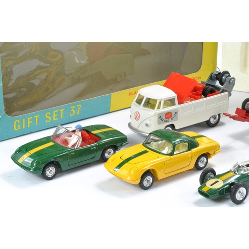 528 - Corgi No. GS37 Lotus Racing Team Set. Complete with Lotus Elan Soft and Hardtops plus Lotus Climax R... 