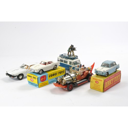 531 - Assorted diecast including Chitty Chitty Bang Bang and the Saint's Volvo in addition to Dinky Triump... 