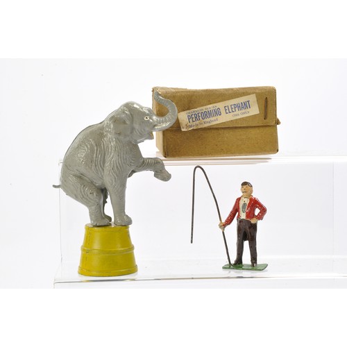 627 - Charbens Vintage Lead Metal Performing Elephant Set comprising Elephant with foot raised, barrel and... 