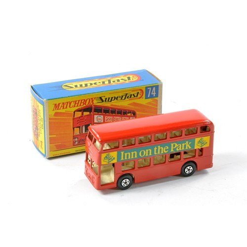 357 - Matchbox Superfast No. 74a Daimler Bus. Red with white interior, red base. Hard to Find Promotional'... 