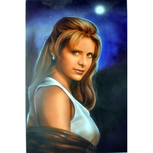 224 - A large signed and original conceptual artwork piece of Sarah Michelle Prinze (n�e Gellar).