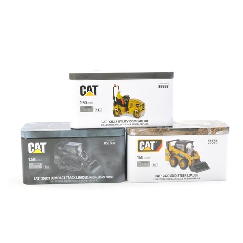 68 - Diecast Masters 1/50 CAT construction trio comprising CB2.7 Compactor, 242D Skid Steer and 259D3 Tra... 