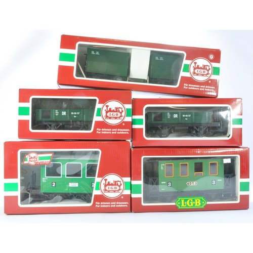 64 - Lehmann-Gross-Bahn (LGB) G Scale Model Railway issues comprising five items of rolling stock as show... 