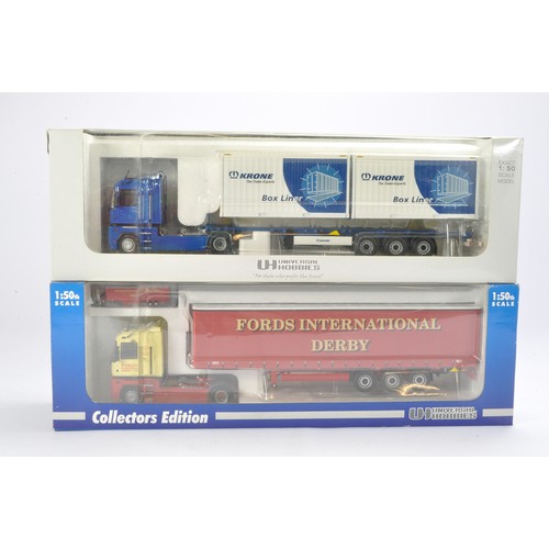 198 - Universal Hobbies Diecast Model Trucks comprising No.5634U Renault Magnum with 2x20 Krone box liner ... 