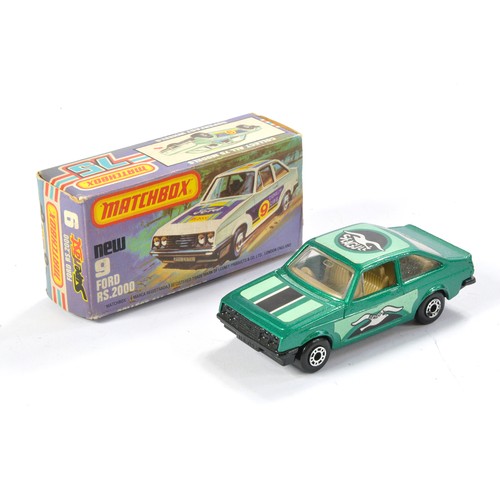 451 - Matchbox Superfast No. 9c Ford Escort RS2000. Metallic green, Seagull decal. Excellent with little s... 