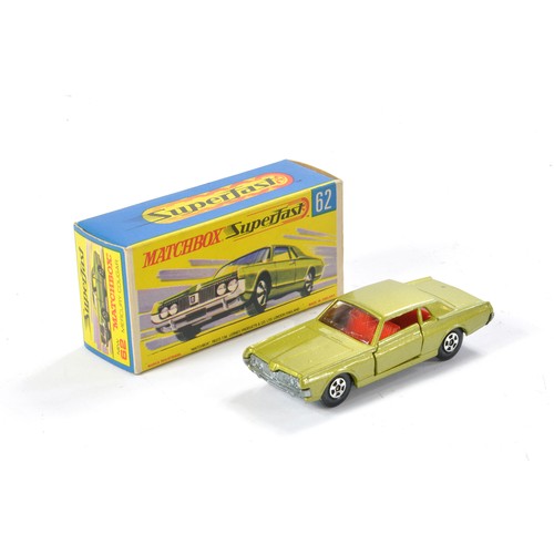 457 - Matchbox Superfast No. 62a Mercury Cougar. Metallic green, red interior, plated base. Excellent with... 