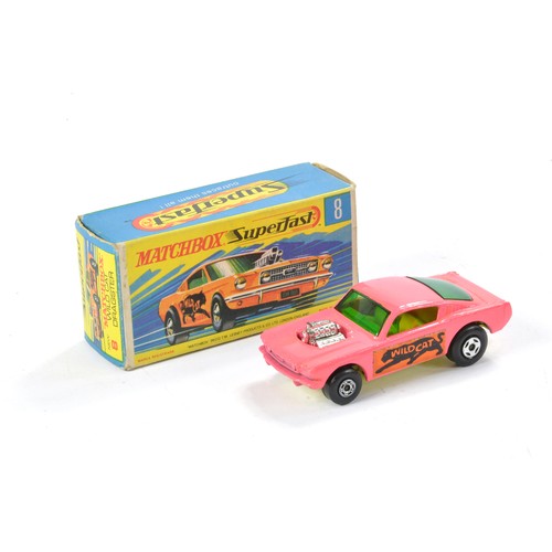 469 - Matchbox Superfast No. 8a Wildcat Dragster. Pink with yellow base. Generally excellent with little s... 